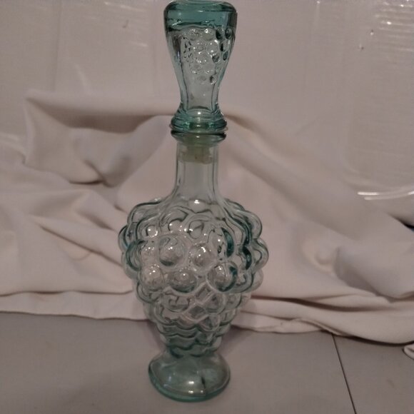 Mod Dep vintage blue aqua decanter bottle grappe design - Picture 1 of 9
